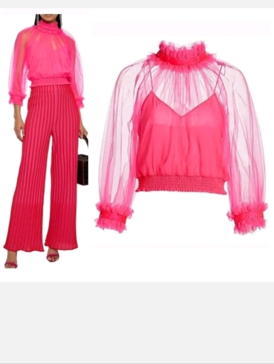 Alice + Olivia Pants - Alice + Olivia Alexia Ruffled Sheer Blouse in Pink Size  XS NWOT